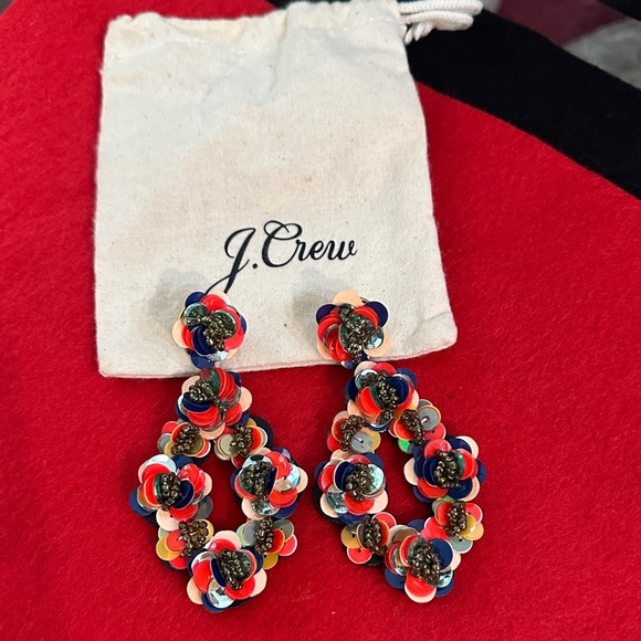 J. Crew Vibrant Floral Sequin Petal Leatherback Earrings